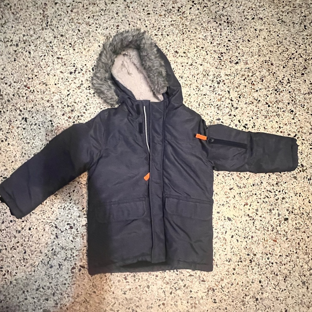 Oshkosh B'gosh Boys Hooded Gray Winter Coat Jacket Size 6 Lined Fleece Ski